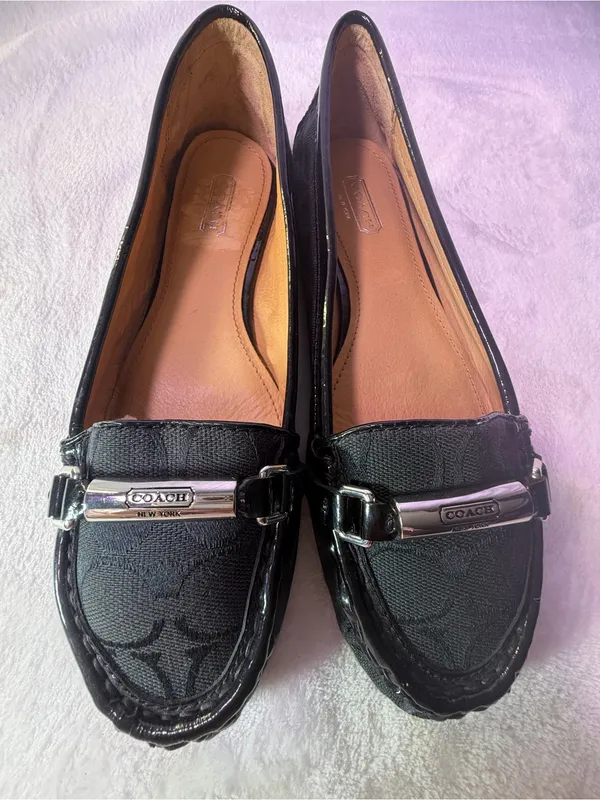 Coach Black Signature Canvas Slip-On Loafers with Metal Trim - Image 10