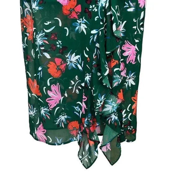 C/MEO Collective Elude Midi Dress Green Floral Front Ruffles‎ Halter Neck XS - Image 6
