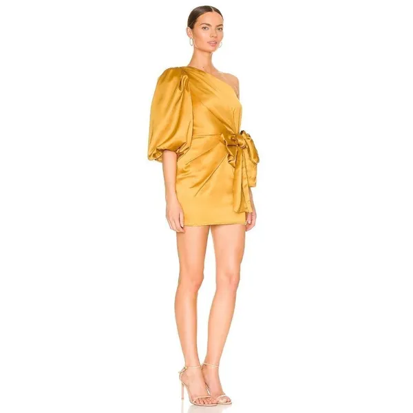 Lovers and Friends Kennedy Mini Dress in Mustard Yellow XSmall New Satin - Image 3