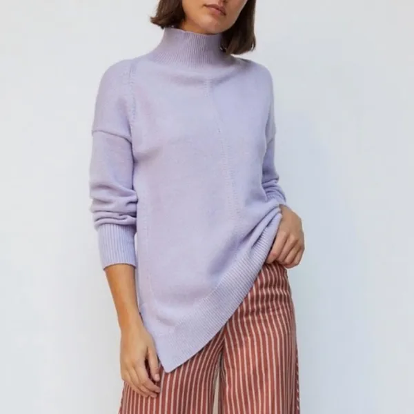 Maeve Anthropologie Lilac Crystal Mock Neck Tunic Sweater Stretch Knit - Image 12