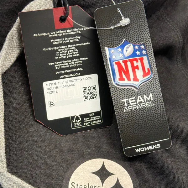 NWT Antigua Pittsburgh Steelers Womens Victory Hoodie‎ Black NFL Sweatshirt L - Image 8