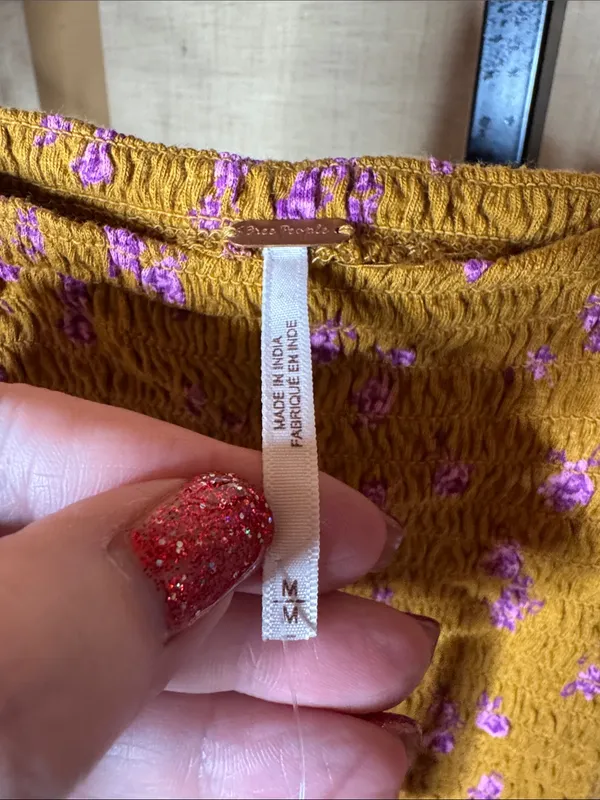 NWT Free People Marigold Tee Golden Combo Smocked Crop Top Boho Size Medium - Image 4