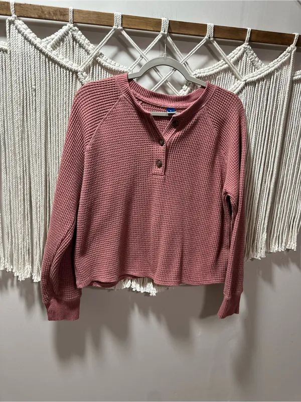 Old Navy Rose Waffle-Knit Henley Sweatshirt - Image 4