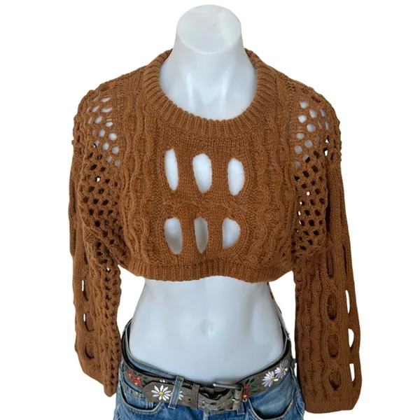 Cider Brown Cropped Sweater MEDIUM Grunge Steampunk Boxy Oversized NEW - Image 2