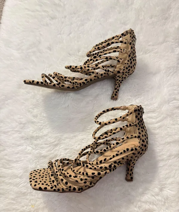 Leopard Print Faux Suede Heels Size 7 - Image 2