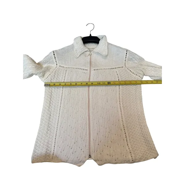 Peruvian Hand Crochet Cotton Zip Up Cardigan Sweater Cream Cottagecore Size M‎ - Image 8