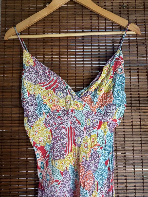 Vintage Floral Boho Handkerchief Hem Midi Dress Medium - Image 3