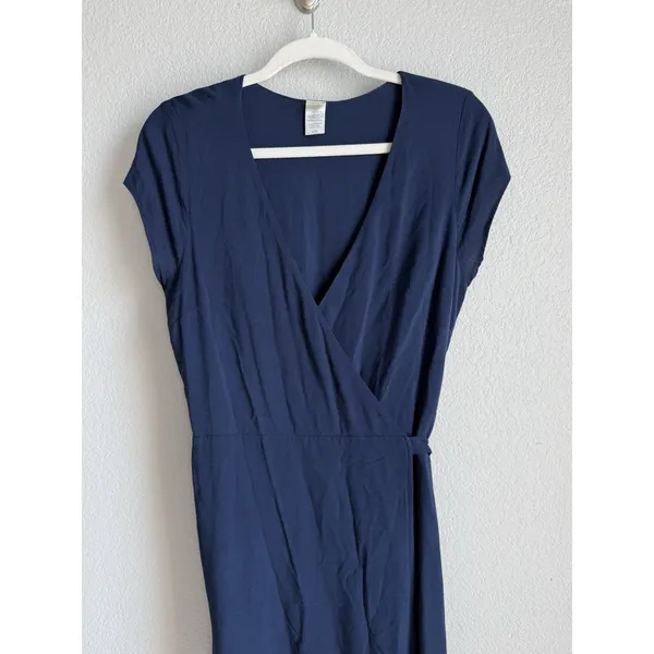 L*Space Midnight Blue Goa‎ Wrap Dress High Low Maxi Minimalist Coastal Sz Large - Image 3