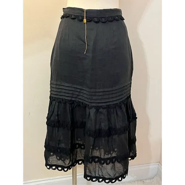 Stevie May Black Cotton Tiered Midi Skirt Crochet S NEW - Image 7