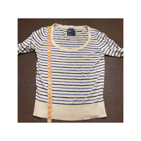 Vintage 2009 American Eagle Blue Stripe Boat Neck Sweater Top L - Image 6