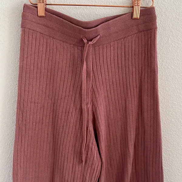 Victoria's Secret Pink Ribbed Crop Wide Leg Lounge Cozy Pants Pink Mauve XS - Image 3