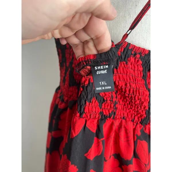 SHEIN‎ Curve Boho Floral Maxi Dress Red Black Sleeveless Summer 1XL - Image 8