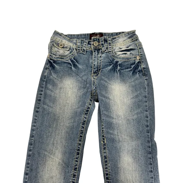 Angels Y2K Capri Jeans Size 6 26x22.5 Light Wash Embroidered Flap‎ Pocket Denim - Image 2