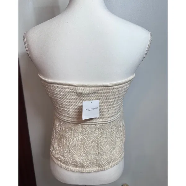 American Eagle Women XL Cream Crochet Strapless Tube Top Pointelle Cutout NEW - Image 3