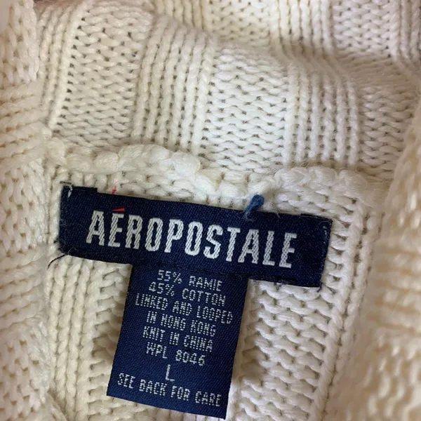 Aeropostale Womens Ribbed Turtleneck Sweater Blue Cream Striped‎ Ramie Cotton L - Image 2