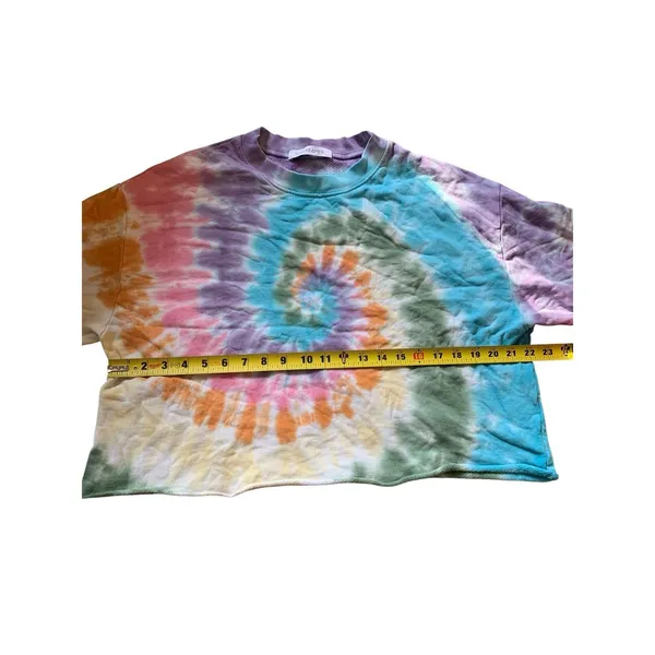 Daydreamer Rainbow Swirl Sweatshirt M Tie Dye Cotton Crop Raw Hem Festival Boho - Image 6