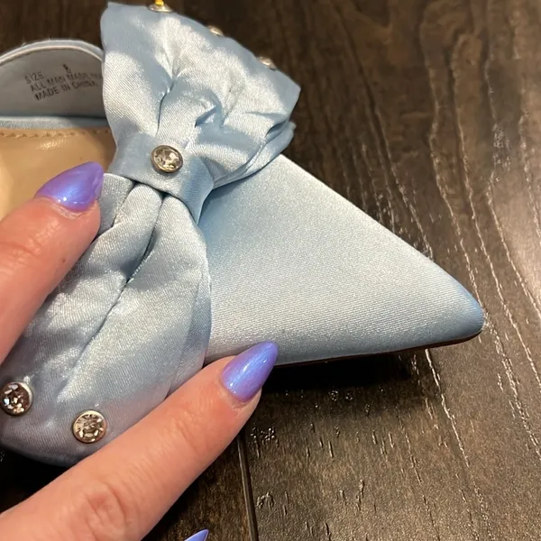 NWOT Lulus Light Blue Satin Rhinestone Bow Stiletto Heels - Image 12