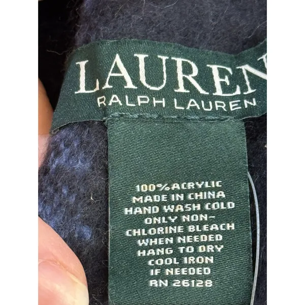 Lauren Ralph Lauren Blue Checked Large‎ Scarf Shawl 25•84" Fringe - Image 3