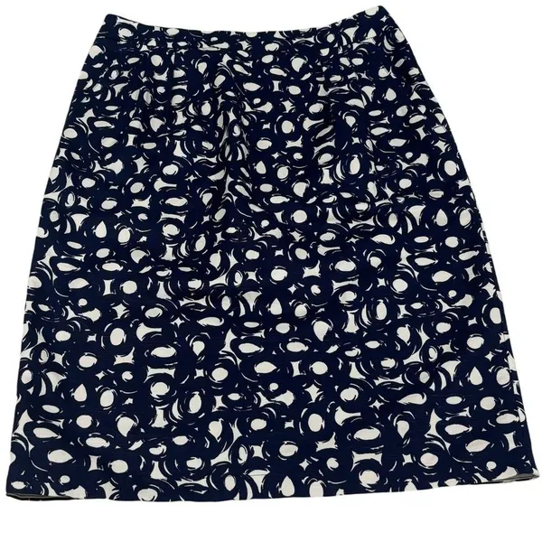 Boden Blue Circle Print Pencil Skirt‎ 8 Long 8L Cotton Linen Classic Preppy - Image 2