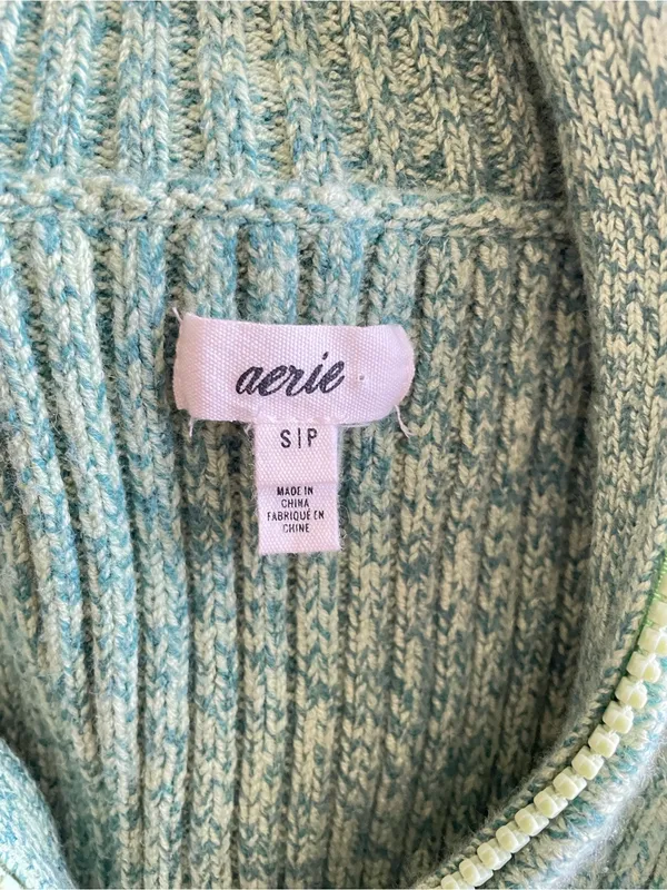 Aerie Late Night Quarter Zip Sweater Green Size Small - Image 4