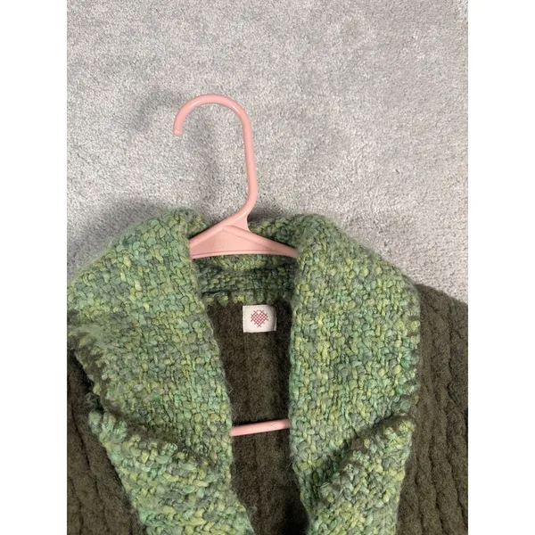 Guinevere Anthropologie Women's S Green Cable Knit Wool Blend Cardigan Sweater - Image 8