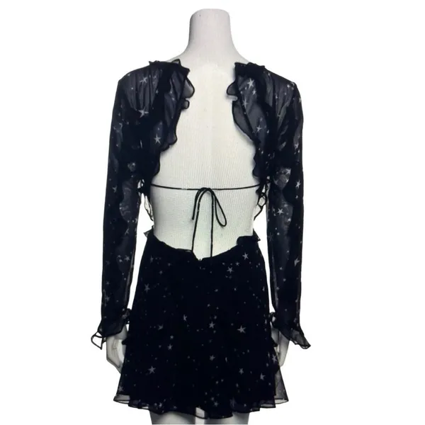 Fame & Partners Kye Star Print Ruffle Open Back Mini Dress Size 2 NWT - Image 9