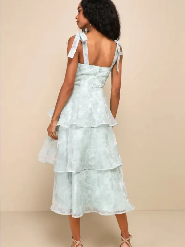 Lulu's Mint Floral Tiered Tie-Shoulder Midi Dress - Image 2