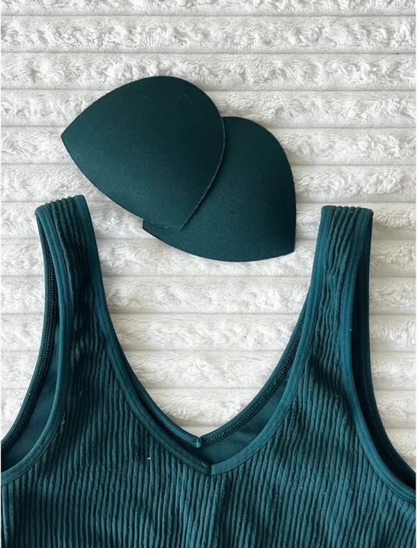 Aerie Green/Teal Ribbed V-Neck Sports Bra XS - Image 5