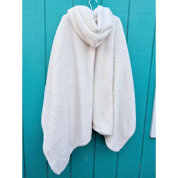 Catalonia Sherpa Fleece Hooded‎ Poncho Wrap Cream White Wearable Blanket Pockets - Image 8