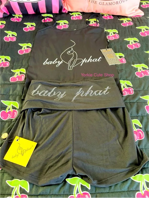 NWT Baby Phat Black Rhinestone Logo Cami & Shorts Set - Image 2