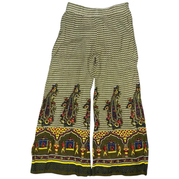 Earthbound Boho Paisley Palazzo Pants Wide Leg Flowy Festival Large Mughal Motif - Image 2