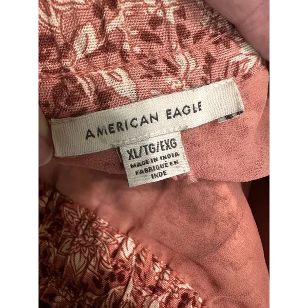 American Eagle Women XL Terracotta Floral Cotton Linen Smocked Mini Skirt Boho‎ - Image 5