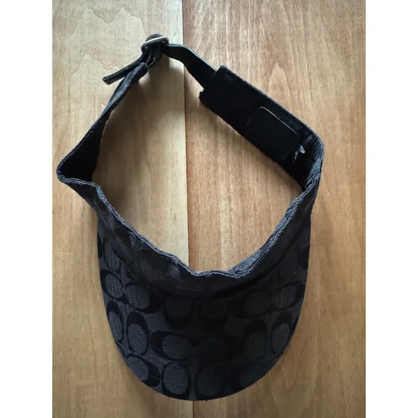 Coach Signature Monogram Black Jacquard Sun Visor Adjustable‎ Leather Strap M/L - Image 2