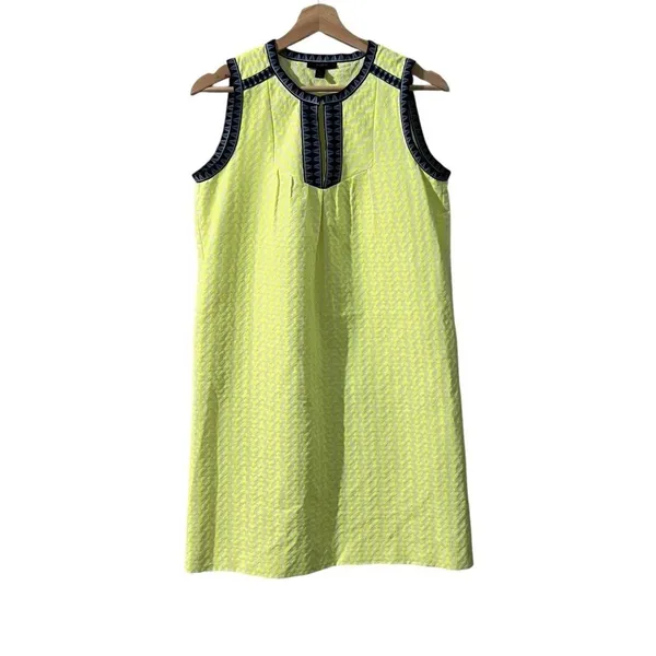 J.Crew Neon Green Geometric Print Sleeveless Dress‎ Size 4 Pockets - Image 3
