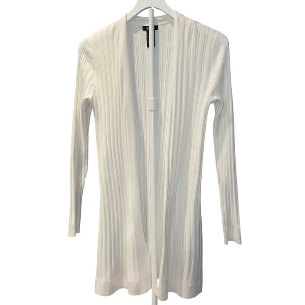 Cocobleu White Ribbed Cardigan Women's Open Front Lightweight Casual Sweater - Image 2