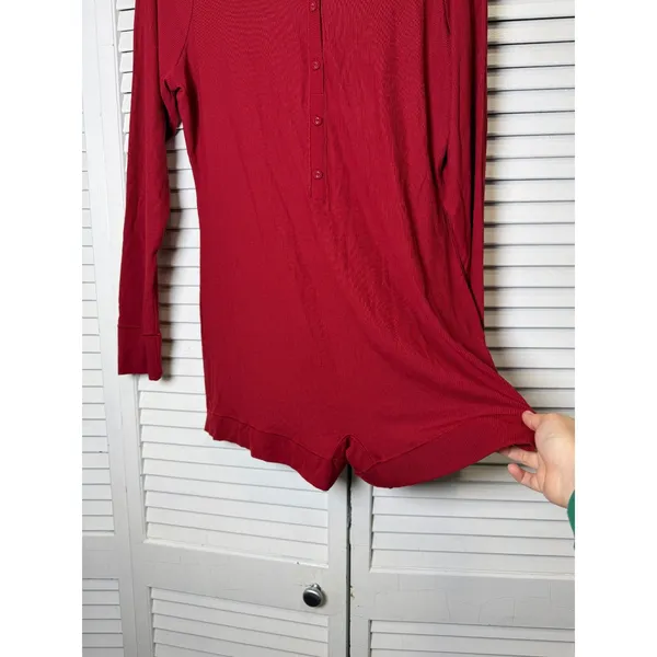 SKIMS Soft Lounge Long Sleeve Henley Onesie Red Brick Women XL NWT - Image 6