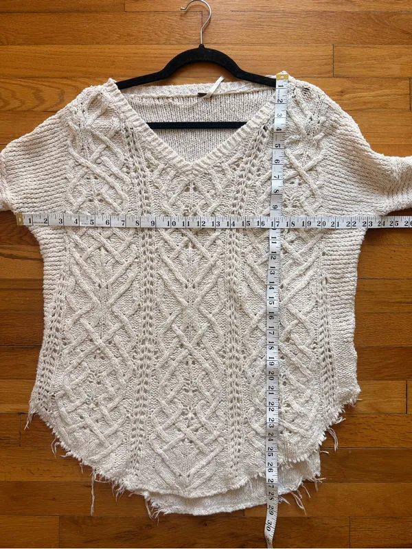 Free People Cross My Heart Distressed Knit Crochet‎ Sweater Jumper Cream Small - Image 4
