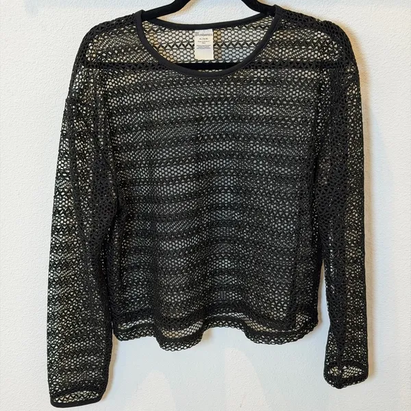 No Boundaries Black Fishnet Crochet Long Sleeve Shirt Goth Mesh Y2K Clubwear XL - Image 5