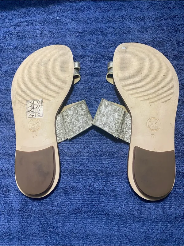 Michael Kors MK Gold Strappy Slide Sandals - Women's Casual Slip-On 7M - Image 3