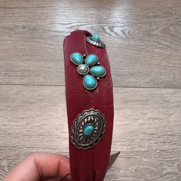 Story by Davinci Red Turquoise Concho Headband Top Knot Western Boho BG104 NWT - Image 5
