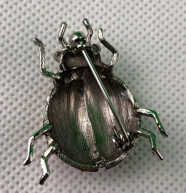 Vintage Silver Tone, Rhinestone, Ladybug Brooch - Image 2