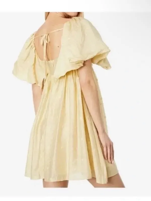 Anthropologie Moon River Butter Yellow polk a dot puff sleeve mini dress summer - Image 2