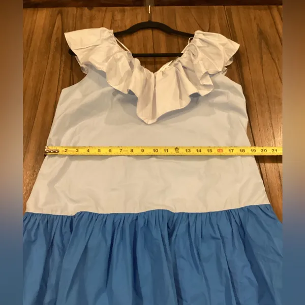 ENGLISH FACTORY colorblock Ruffled sleeveless blue Shift mini Dress size M - Image 6