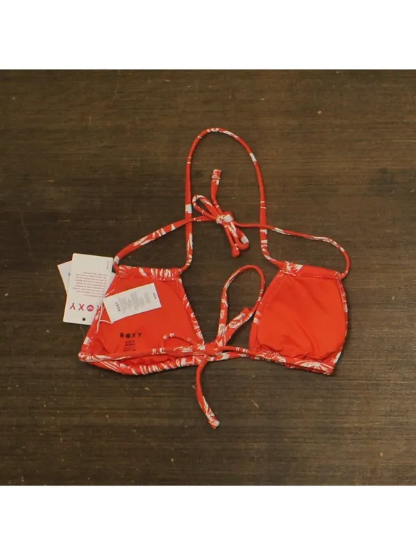 NWT Roxy Double Strap Triangle Bikini Top 434002092 Red Orange Palm M - Image 4