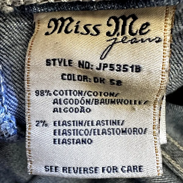 Miss Me Bootcut Jeans Rhinestone Embroidered Logo Medium Wash Western Blue 28x34 - Image 5
