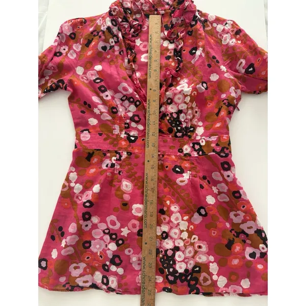 J Crew Top Womens S Pink Floral High Neck Blouse Victorian Ruffles Side Zip - Image 10