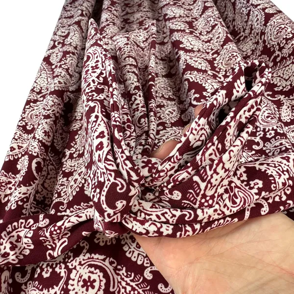 Lauren Ralph Lauren Burgundy White‎ Paisley 3/4 Sleeve Belted Midi Dress Size 8 - Image 4