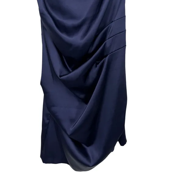 B. Smart Cocktail Dress‎ Women 7/8 Navy Blue Excellent One Shoulder Ruched Satin - Image 3