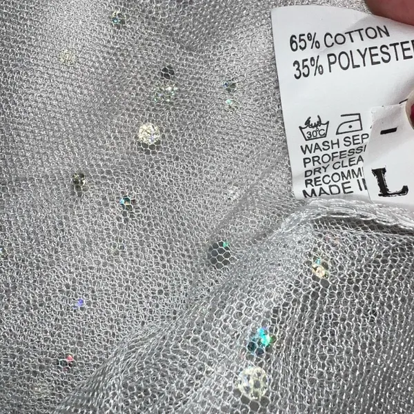 White mesh Sparkly top. Silver Size L - Image 6