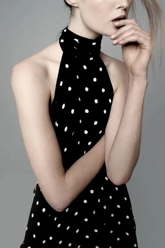 Zara Black Polka Dot Halter Top with Pointed Hem - Image 8